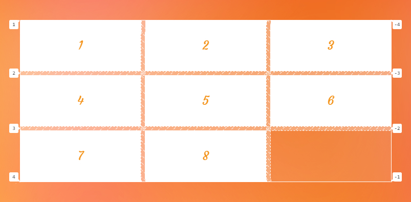 A three by three grid of numbered rectangles. The third cell in the third row is blank.